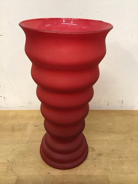 14" Red Frosted Glass Vase