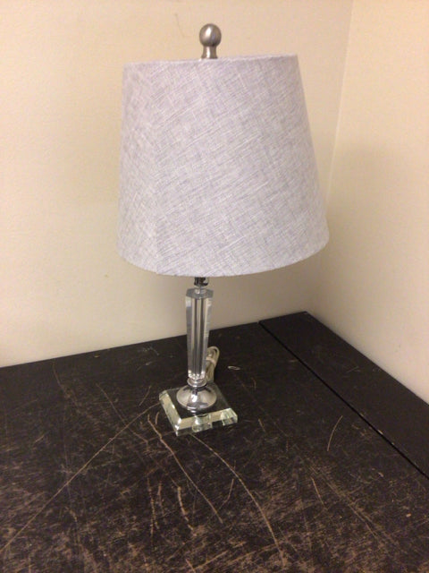 Cut Glass Table Lamp W/Grey Shade