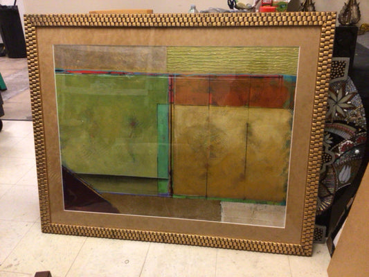 49" X 39" Gold Framed Green/Orange Abstract Print