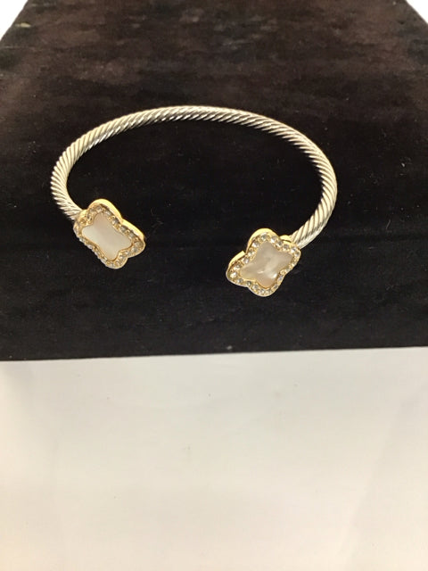 Van Cleef Style Silver MOP/Pave Cuff Bracelet