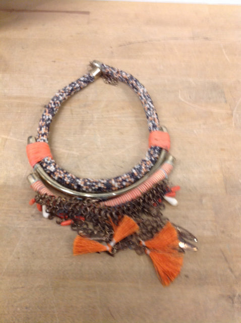 Necklace- Orange & Metal Beaded