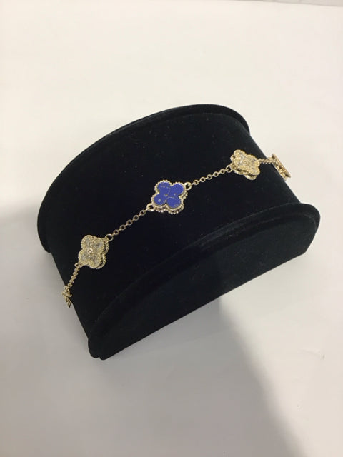 Van Cleef Style Gold Lapis Lazuli/Pave Bracelet
