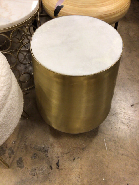 AS-IS Round Marble Insert Gold Metal End Table(Chip In Top)