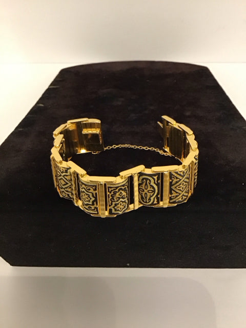 Gold Toledo Damascene Etched Bracelet