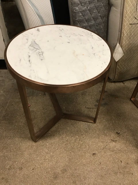 20"Rd Copper Tone Metal Table w/Marble Top