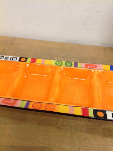 Tray- 19" Painted Ceramic 4 Section