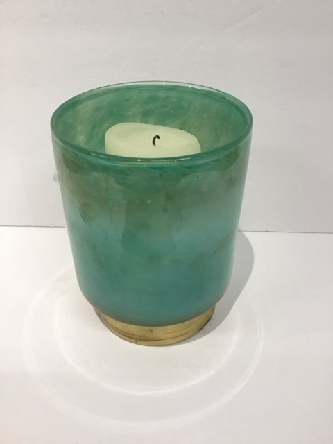 7" Art Glass Green Candle Holder