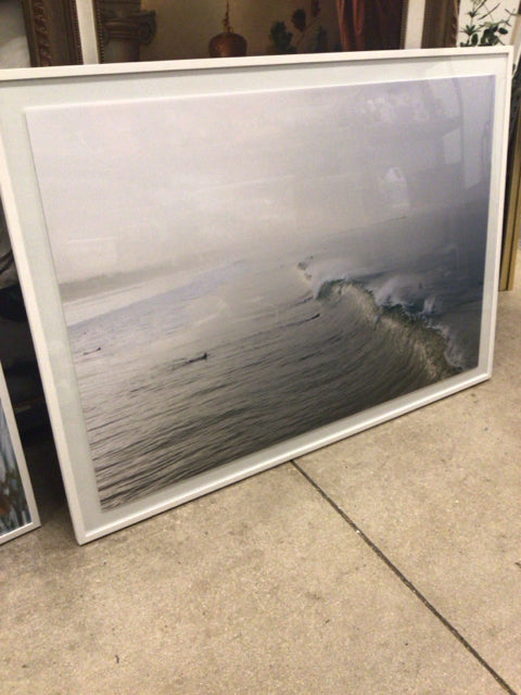 43" X 60" AS-IS White Framed Ocean Wave Print(No Wall Clete)