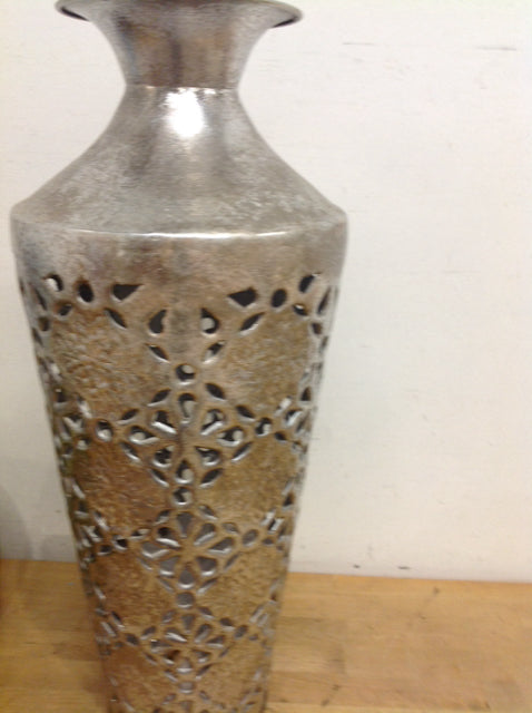 Vase- 24" Silver Metal Floral