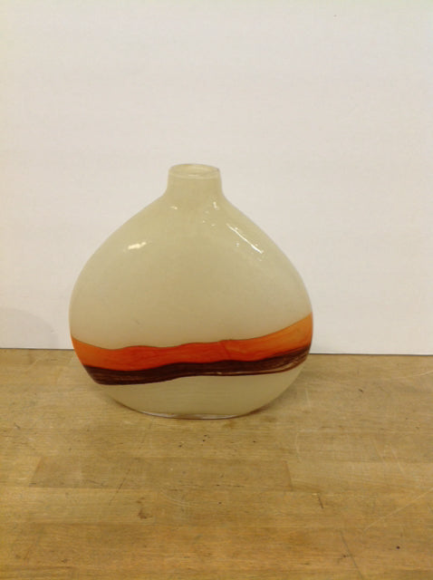 10" Art Deco Glass Vase w/Orange Brown Stripes