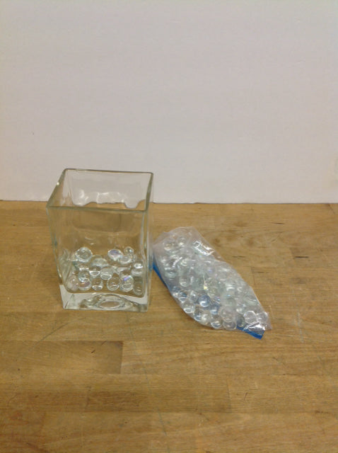 6" Glass Vase w/Glass Stones