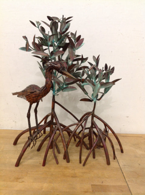 Copper/Metal Heron & Mango Tree Sculpture
