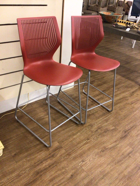 Pair Of Knoll MultiGeneration Dark Red Bar Stools