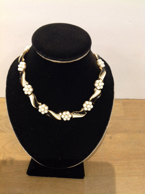 Gold Black/White Enamel Necklace