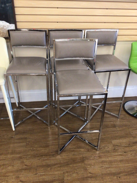 Set Of 4 Cityhome Amalfi Graystnl Steel Upholstered Bar Stools