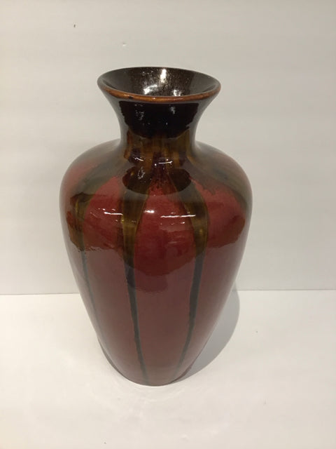 14" Red/Brown Glazed Ceramic Vase