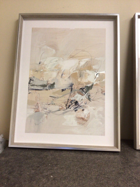 26" X 20" White Washed Framed Abstract Print