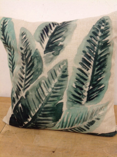 Pillow- 16" Linen Green Palm Leaf