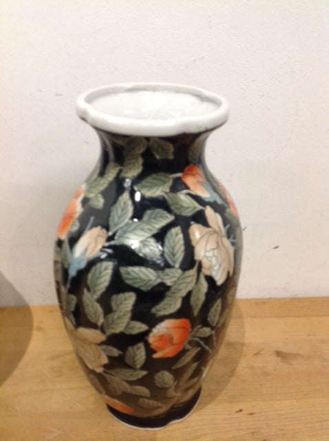 Vase- 12" Asian Floral Ceramic