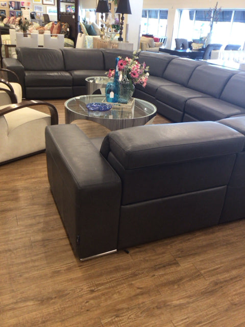 9 Pcs  Grey Leather Electric Reclining Sectional