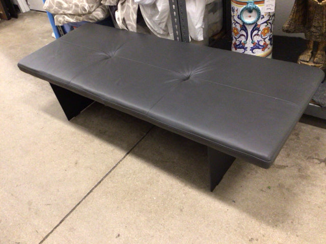 Black Tufted Leather & Metal Bench