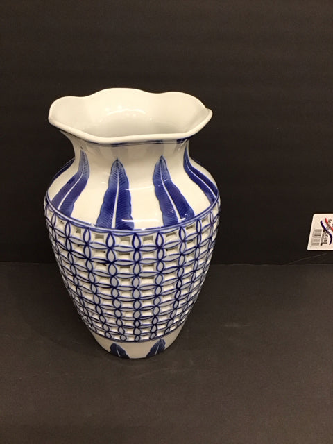 11.5" Blue/White Painted Vase