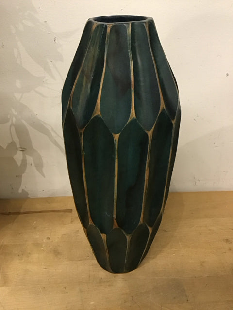 14.5" Turquoise Wood Carved Vase