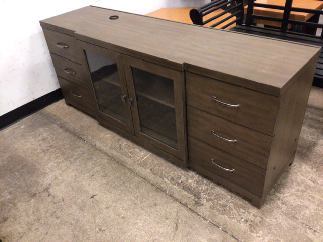 City Furniture Grey Six Drawer/Two Door Media Console
