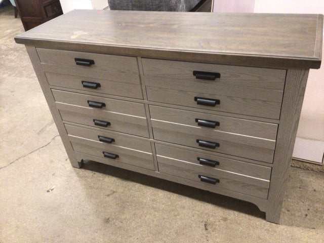 19" X 55" AS-IS Grey Wood Six Drawer Wood Dresser(Damage To Top)