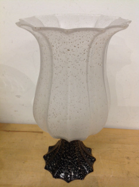 Vase- 15" Footed Black Art Glass