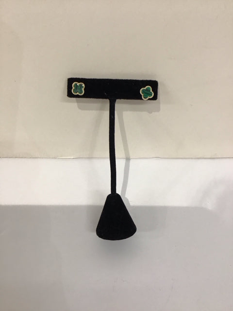Van Cleef Style Tiny Malachite Stud Earrings