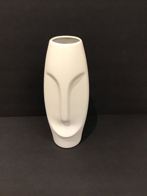 12" White Ceramic Vase w/Face