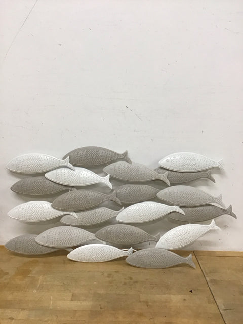 36"x18.5 Gray & White Metal Wall Decor