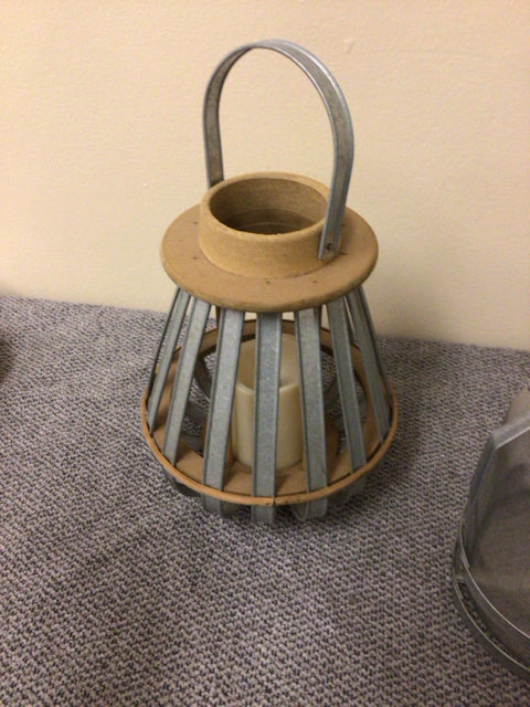 Metal & Wood Lantern Style Candle Holder