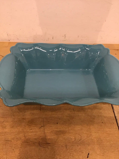 15"x10" Teal Scalloped Rectangle Ceramic Bowl