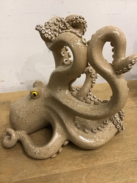 7"Lx9"H Beige Resin Octopus Sculpture