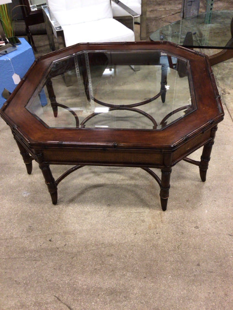Tommy Bahama Style Octagon Glass Insert Coffee Table