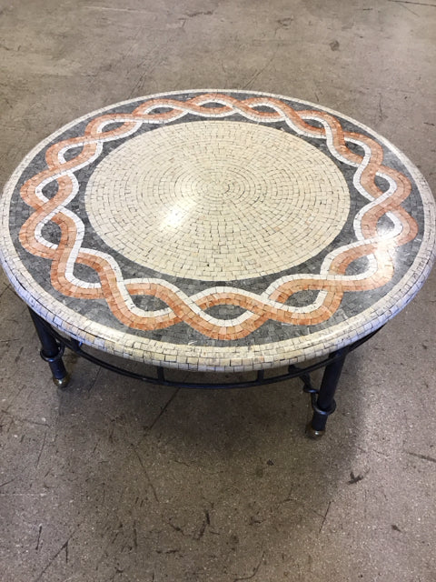 Maitland Smith 40" Mosaic Stone and Metal Coffee Table