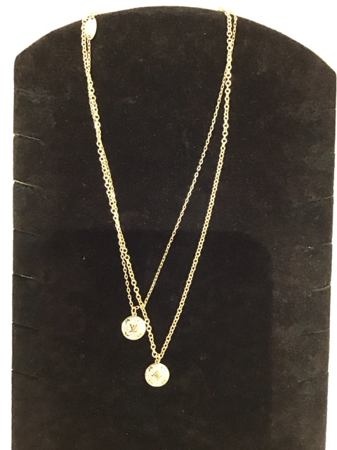 2-Strand Louis Vuitton Style Rose Gold/Pave Pendant Necklace