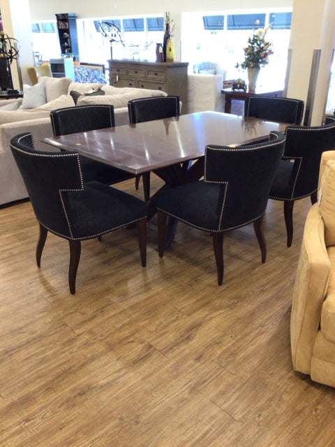 Set Of 6 Custom Kravet Black Fabric Silver Nailheads Denise Dining Chairs