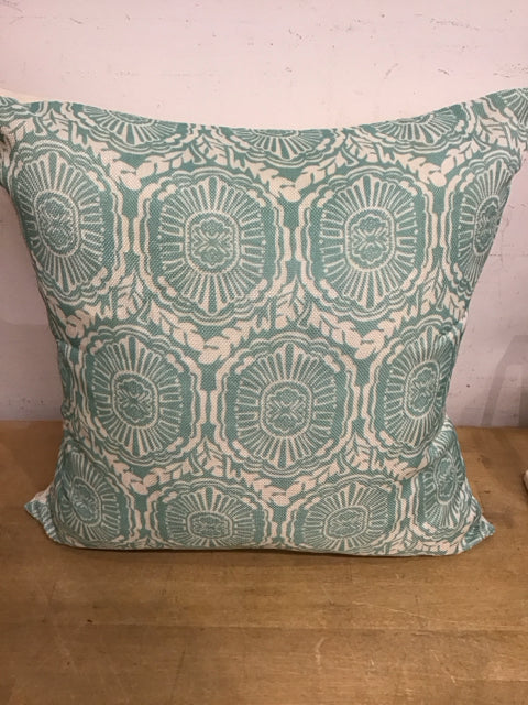 17" Cream & Teal Medallion Pattern  Pillow