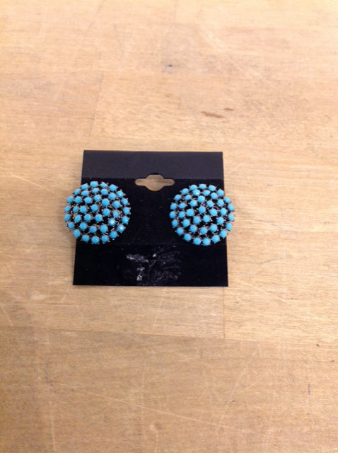 Blue Beaded Round Earrings