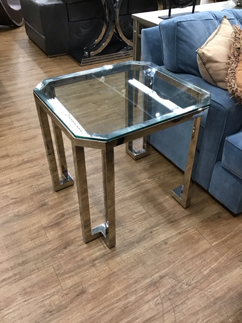 Lenox Chrome/Glass Octagonal End Table AS-IS Glass Slight Scratches