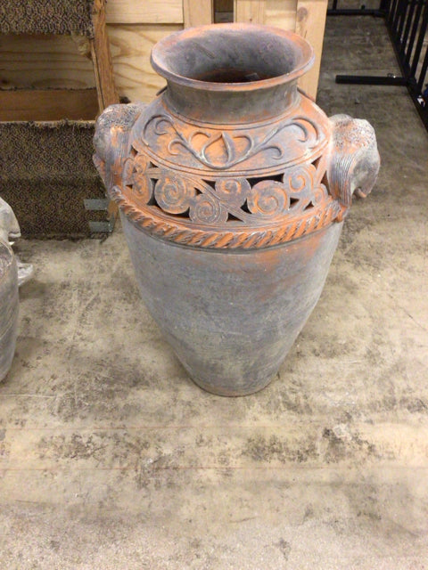 28 1/2" Grey/Orange Ceramic Planter