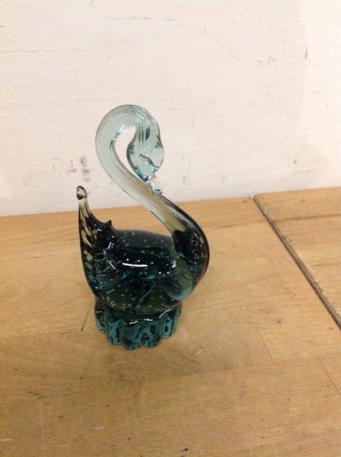 Green Glass Swan Trinket