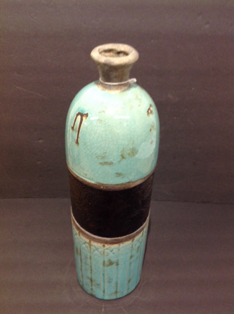 18" Aqua Crackle Stoneware Vase