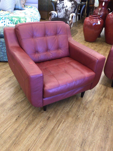 AS-IS Chateau D'AX Red Leather Arm Chair