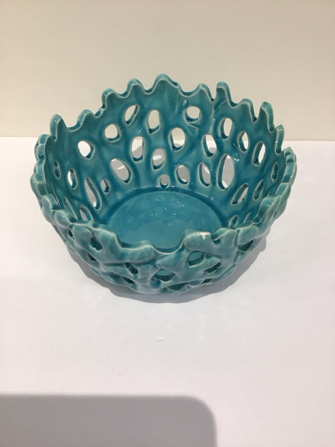 9" Aqua Crackle Ceramic Coral Branch Bowl