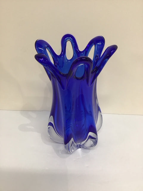 Murano Style Abstract Blue Glass Vase