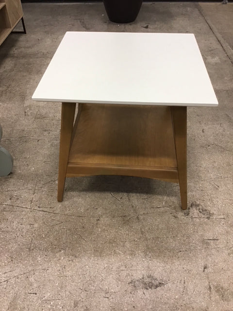 Square Cream W/Wood Base End Table